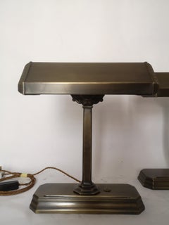 Pair of Early 20th Century American Metal Bankers Desk Lamps, 1920
