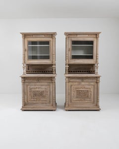 Pair of Early 20th Century Belgian Oak Vitrines à Deux Corps