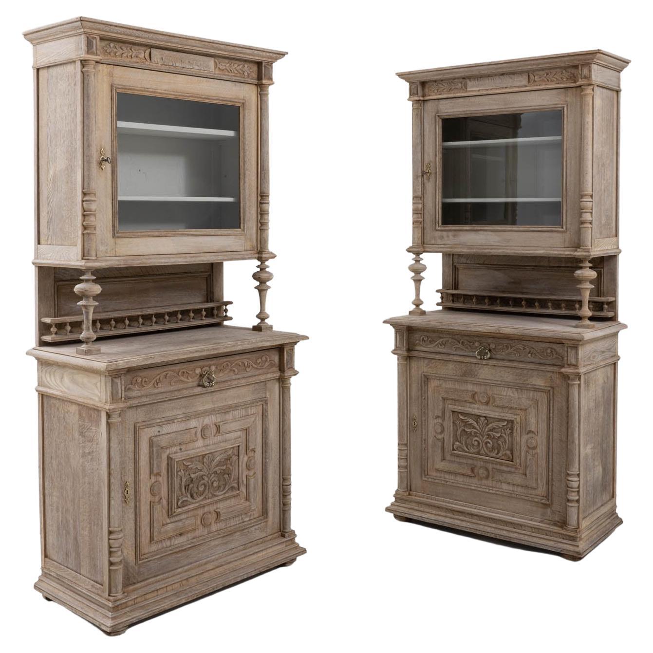 Pair of Early 20th Century Belgian Oak Vitrines à Deux Corps For Sale