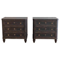 Pair of Early 20th-Century Black-Painted Chests with Carved Detail
