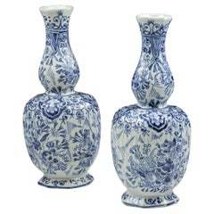 Pair of Early 20th Century Blue and White Delft Gourd Vase