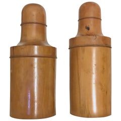Pareja de frascos de farmacia italianos de madera de boj de principios del siglo XX