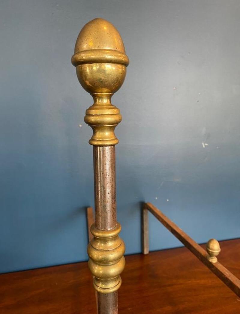 Pair of Early 20th Century Brass and Iron Andirons with Scrolled Feet In Good Condition For Sale In Middleburg, VA