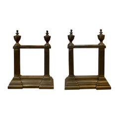 Antique Pair of Early 20th Century Brass Fire Tool Rests with Urn Finials