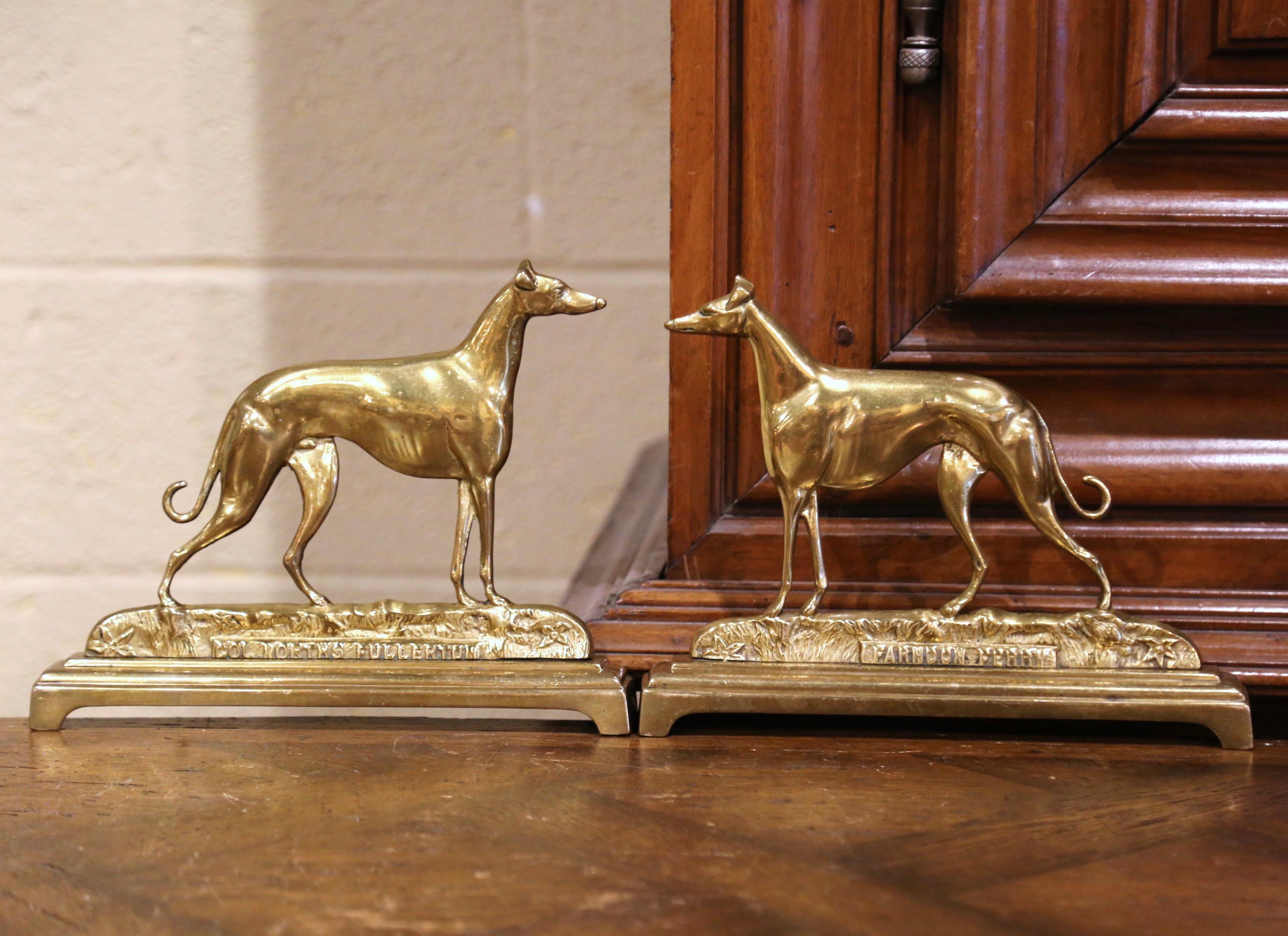 Cast Pair of Early 20th-Century Brass Greyhound Waterloo Cup Winners Sculptures For Sale