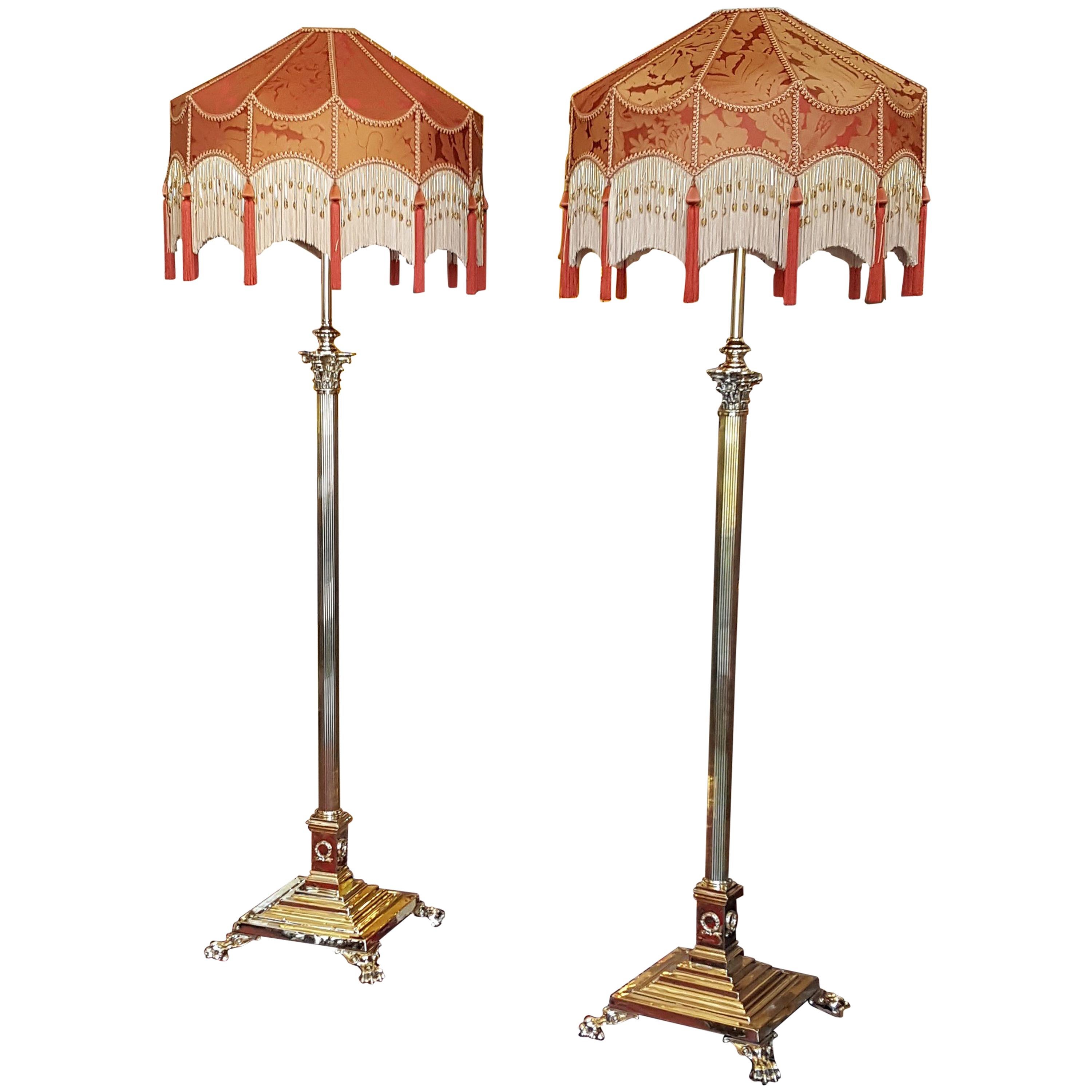 Pair of Early 20th Century Brass Telescopic Standard Lamps For Sale