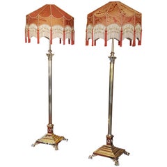 Pair of Early 20th Century Brass Telescopic Standard Lamps