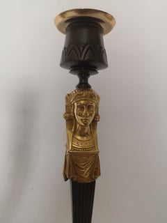 Pair of Early 20th Century Bronze Egyptian Revival Candlesticks
