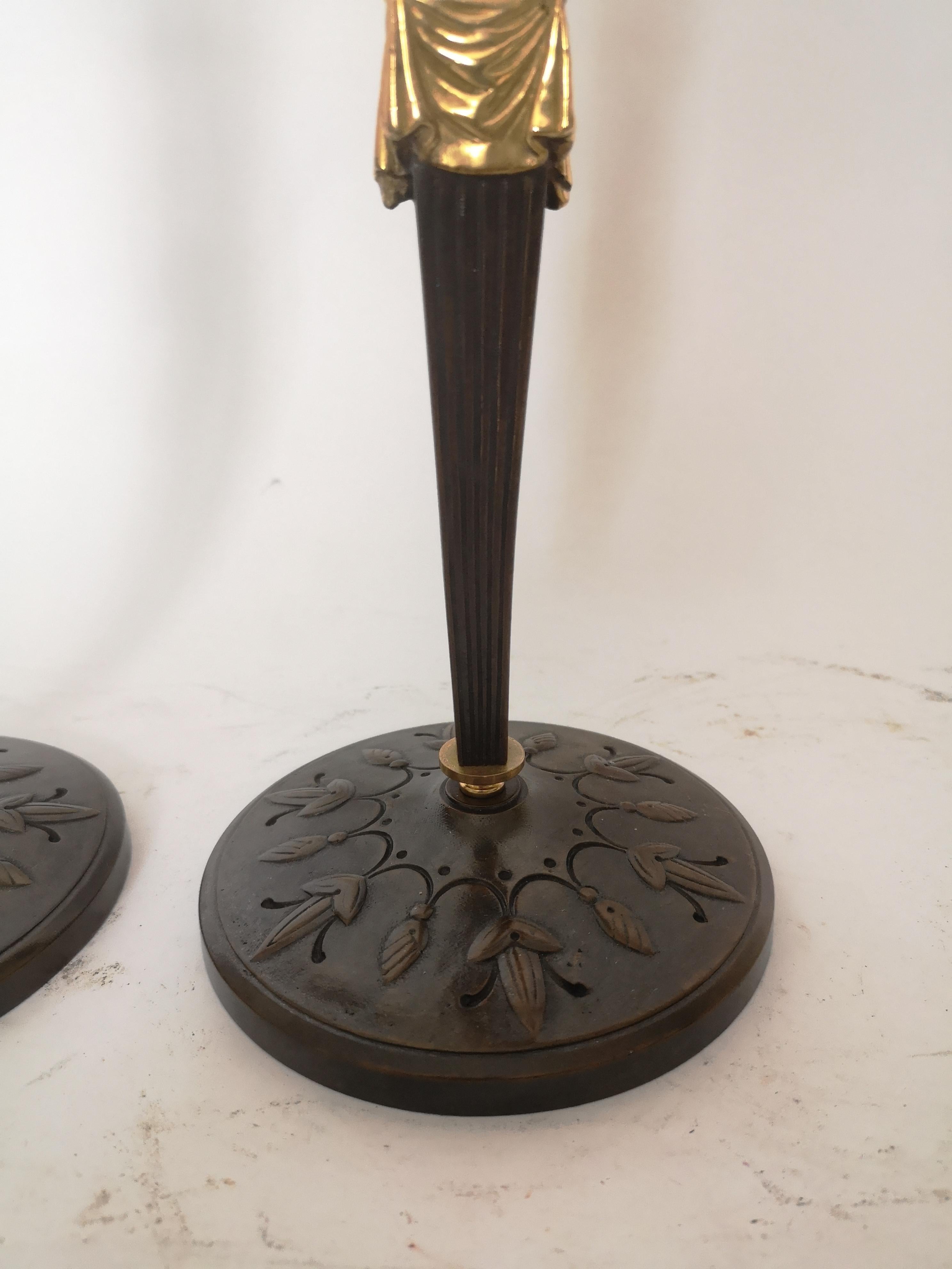 Pair of Early 20th Century Bronze Egyptian Revival Candlesticks For Sale 1