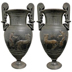 Antique Pair of Early 20th Century Bronze Roman-Style Urns