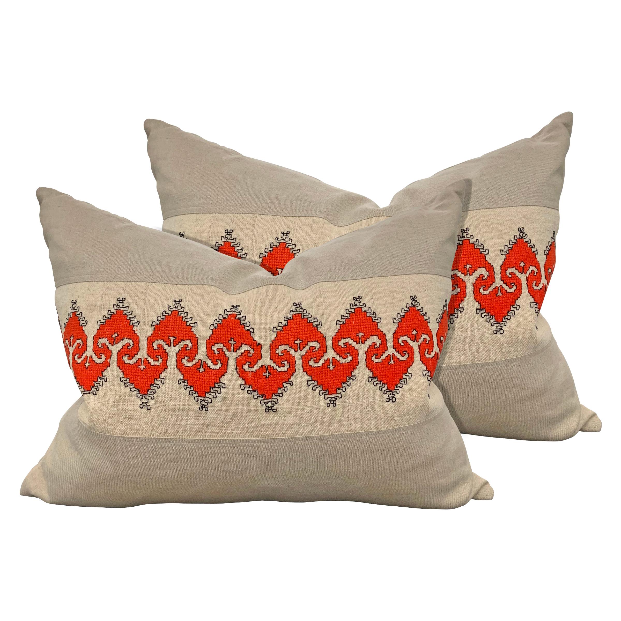 Pair of Early 20th Century Bulgarian Embroidered Pillows