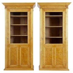 Pair of Early 20th Century Burr Birch Glazed Cupboards