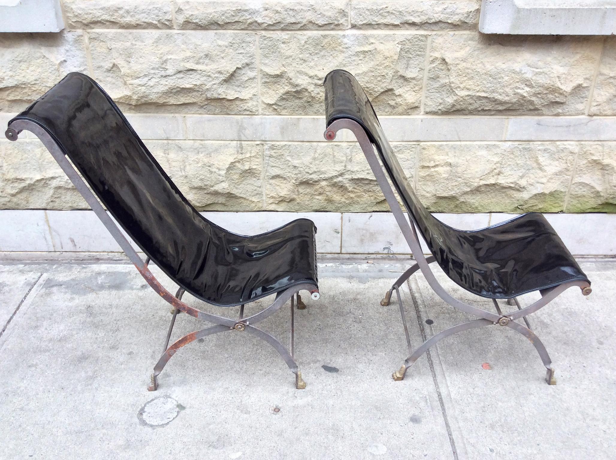 Pair of Early 20th Century Campaign Lounge Chairs in the Manner of Maison Jansen In Good Condition In New York, NY