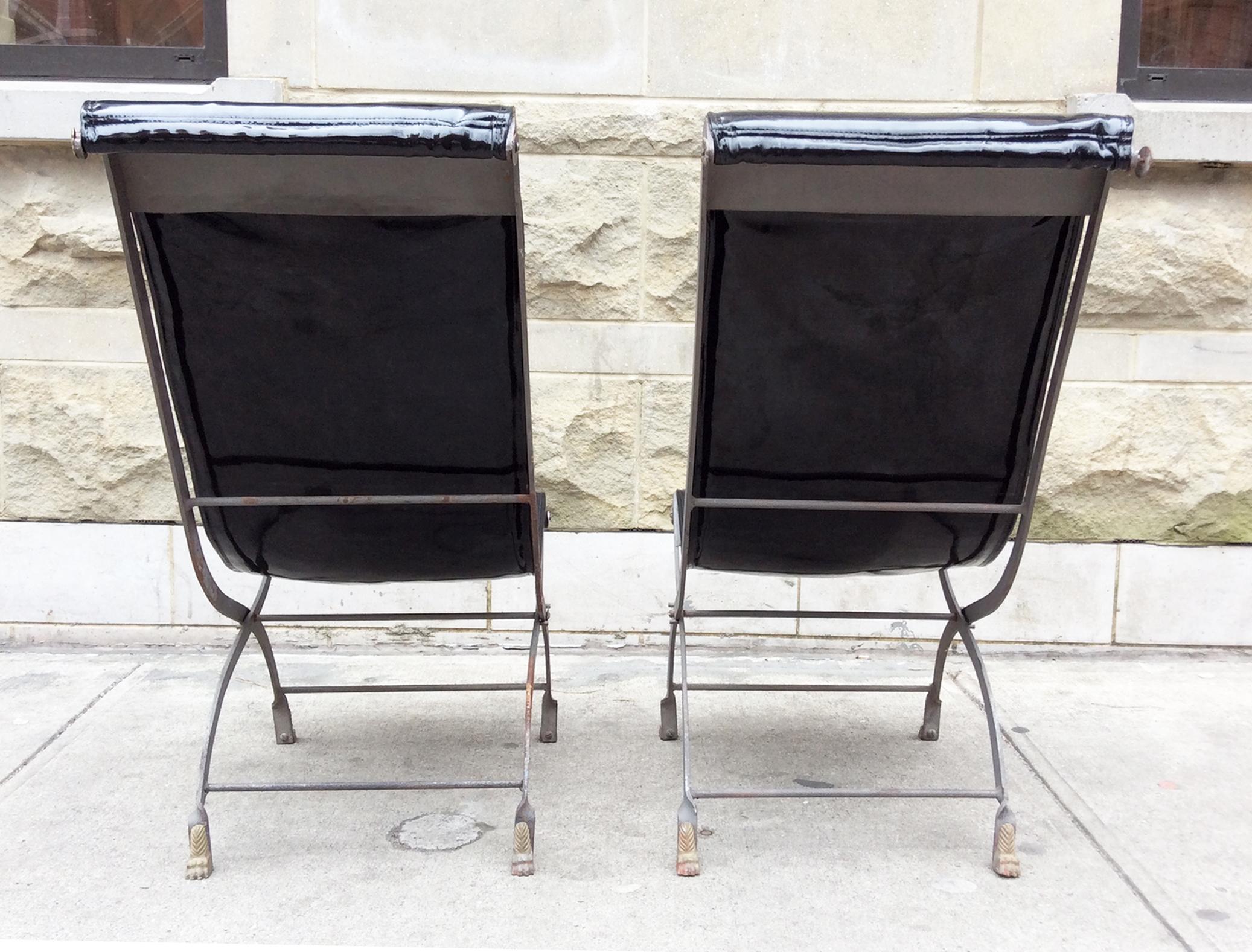 Pair of Early 20th Century Campaign Lounge Chairs in the Manner of Maison Jansen 1