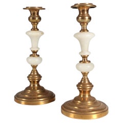 Pair Of Early 20th Century Candlesticks, Brass, Marble