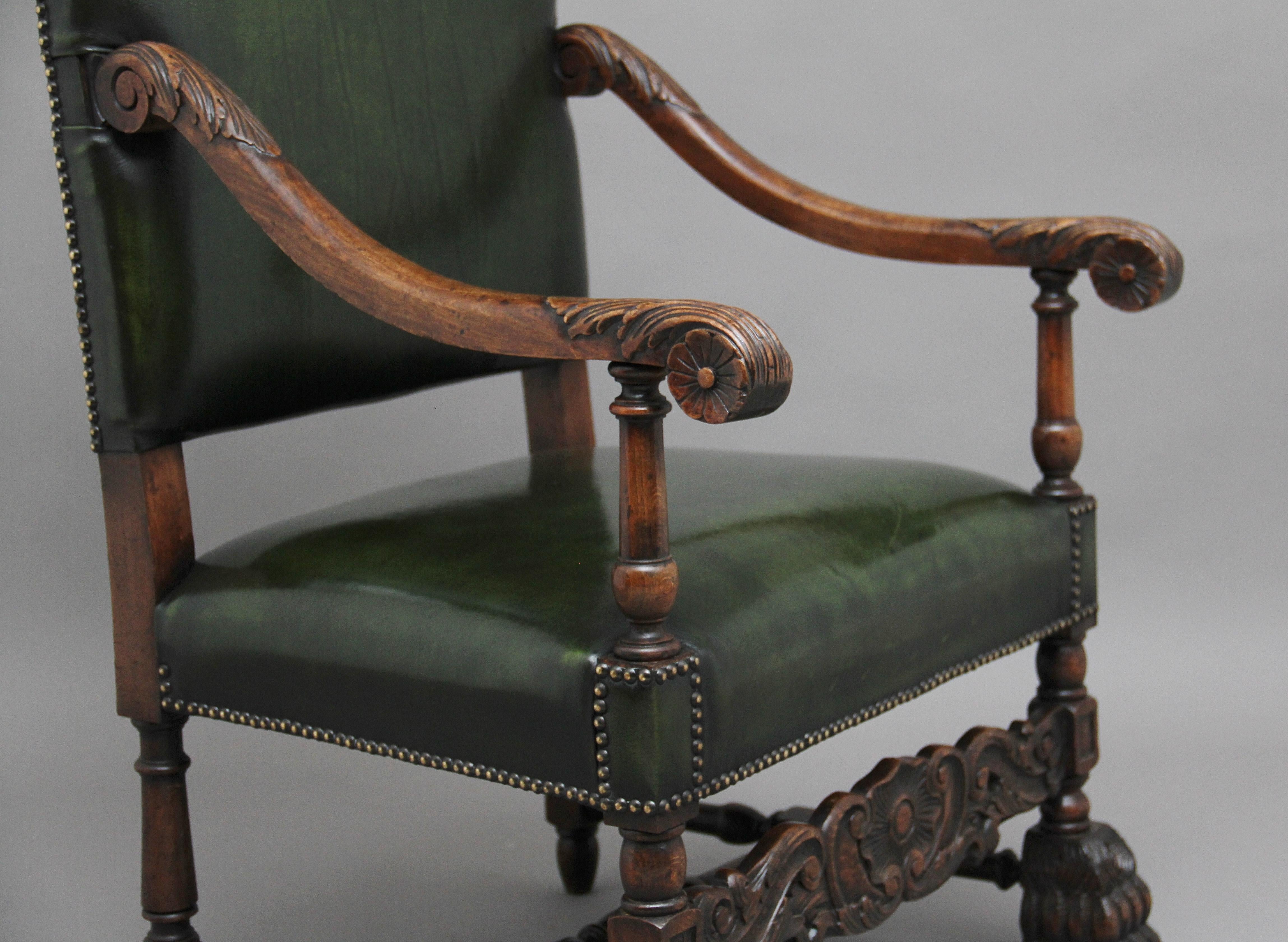 Pair of Early 20th Century Carved Armchairs in the Carolean Style 4