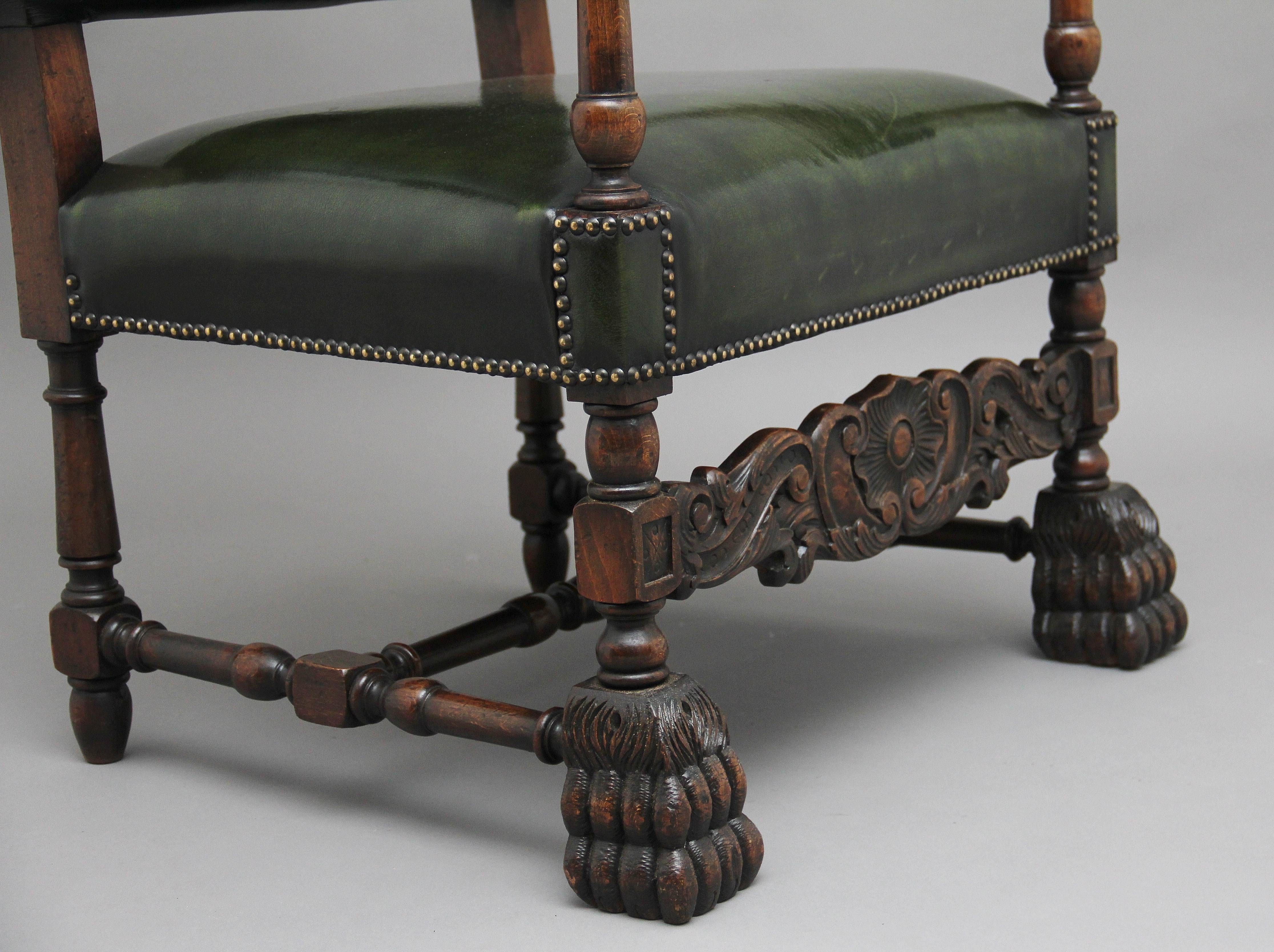Pair of Early 20th Century Carved Armchairs in the Carolean Style 5