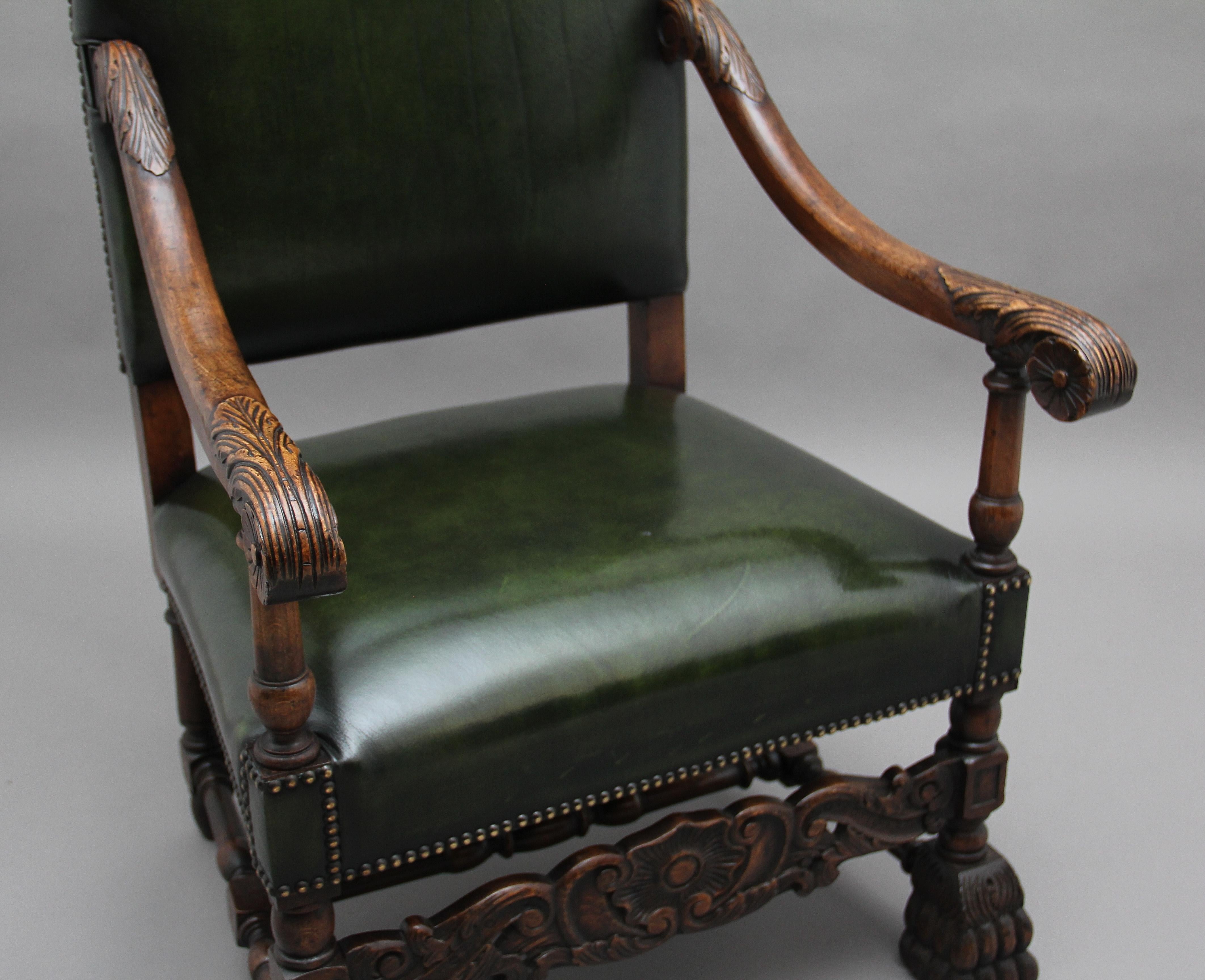 Pair of Early 20th Century Carved Armchairs in the Carolean Style 7