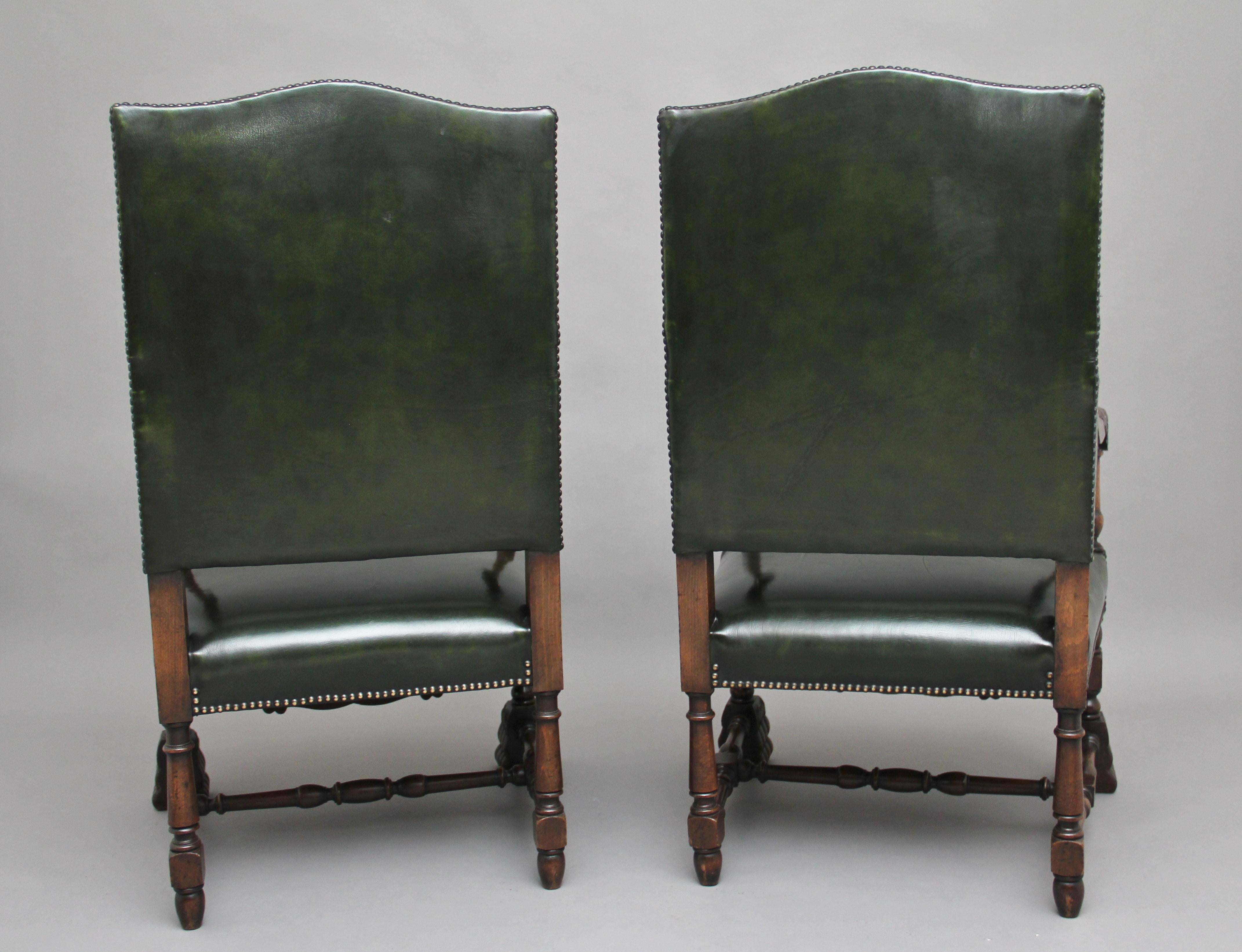 British Pair of Early 20th Century Carved Armchairs in the Carolean Style