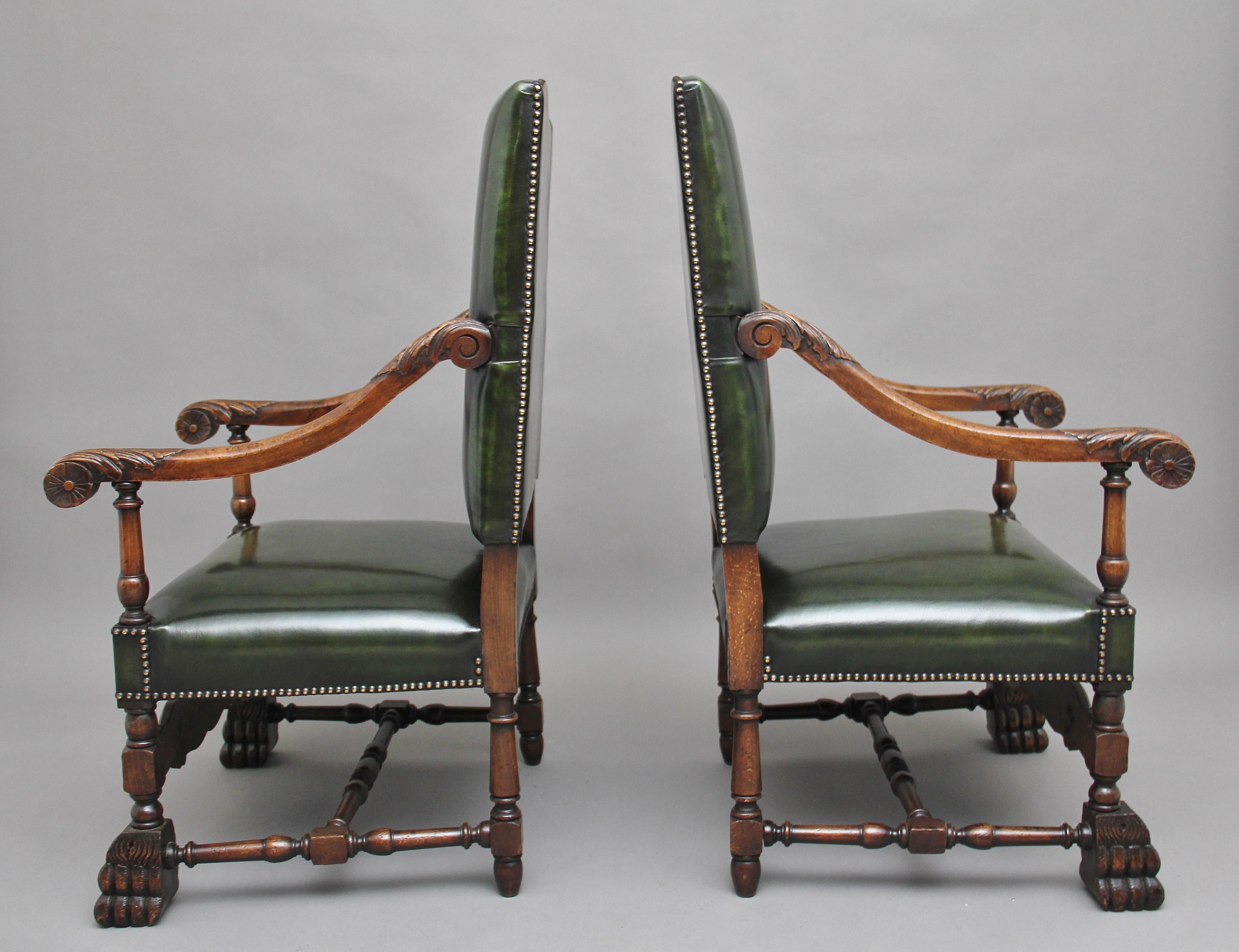 Pair of Early 20th Century Carved Armchairs in the Carolean Style In Good Condition In Martlesham, GB