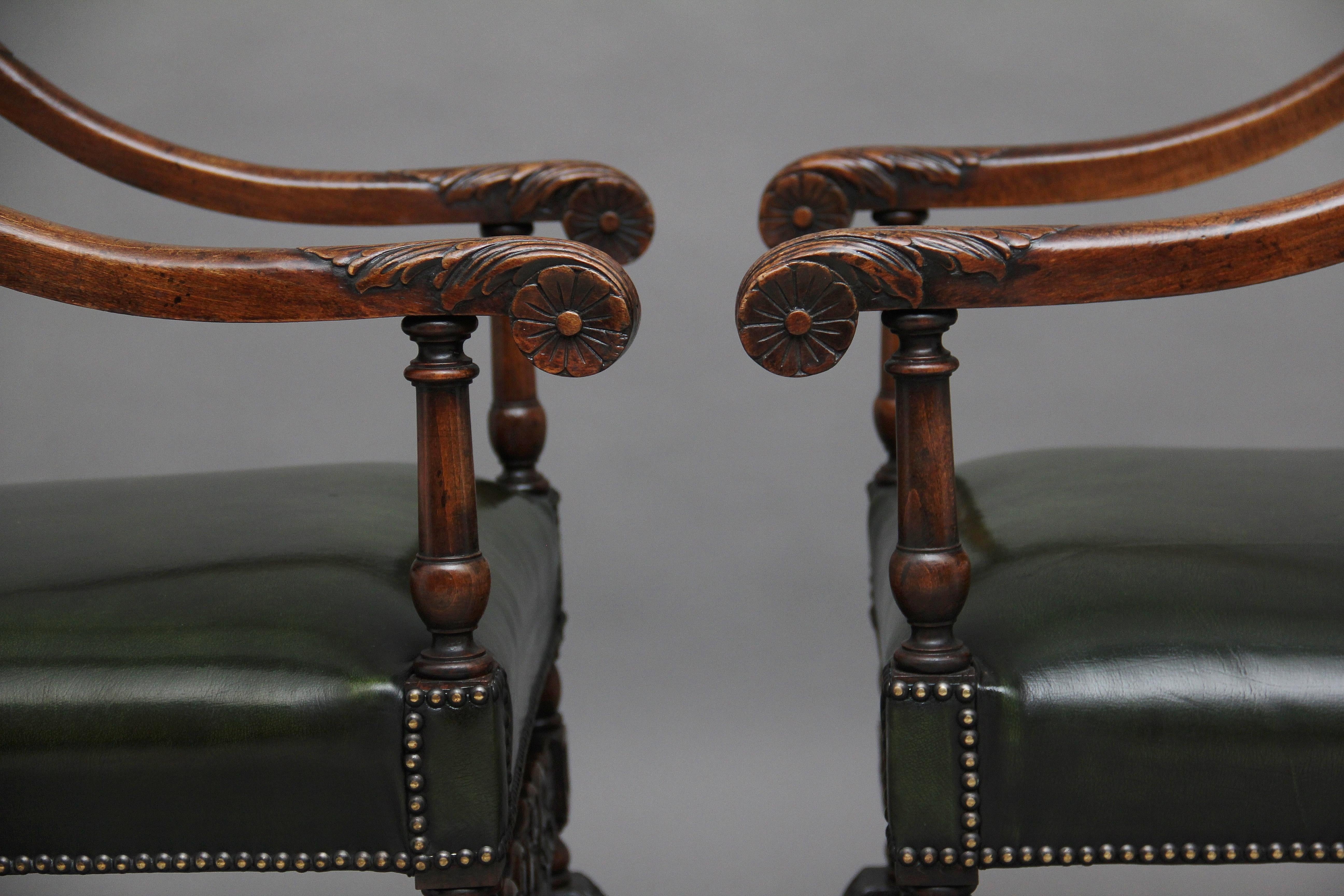 Pair of Early 20th Century Carved Armchairs in the Carolean Style 3