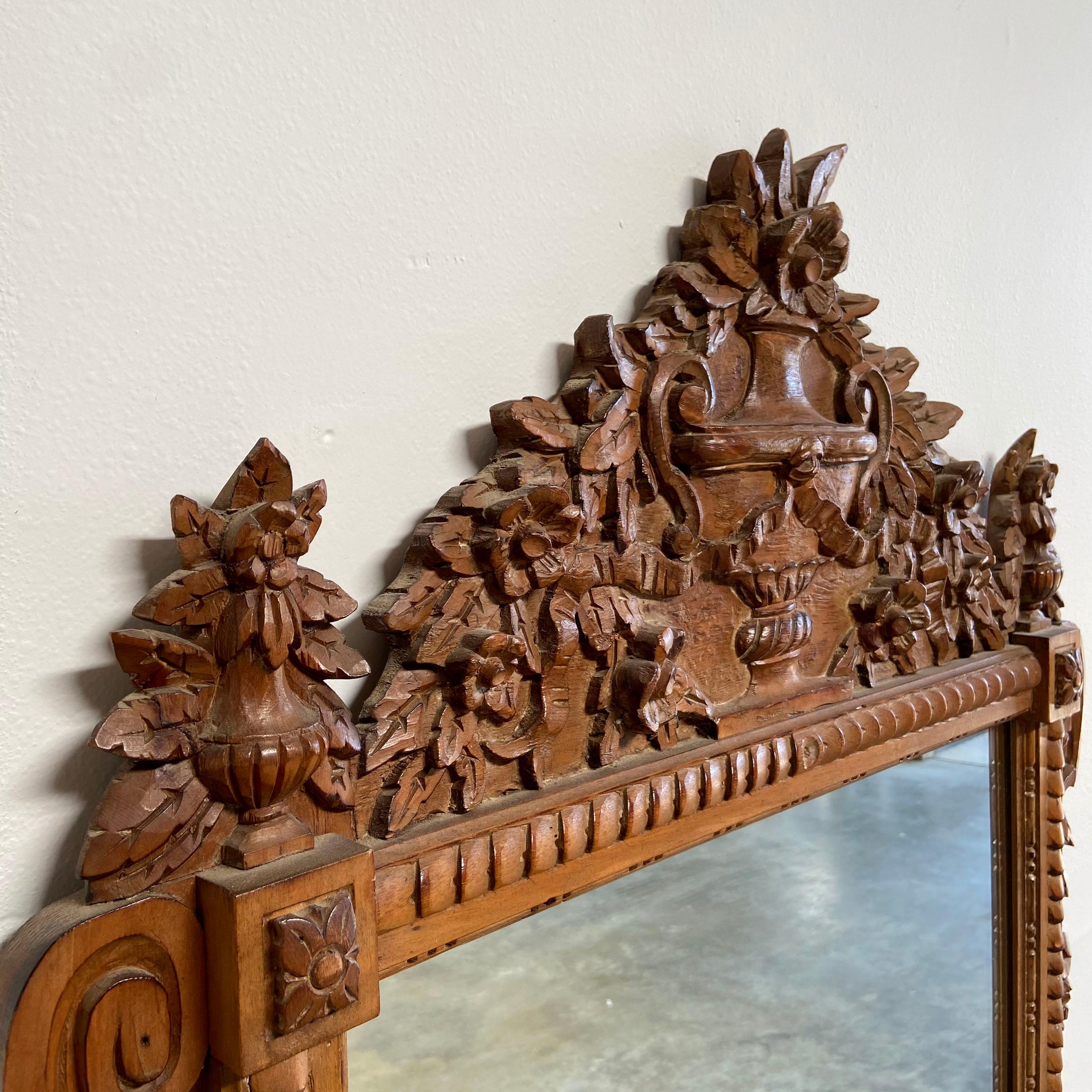 Pair of Early 20th Century Carved French Style Mirrors in Walnut Finish For Sale 2