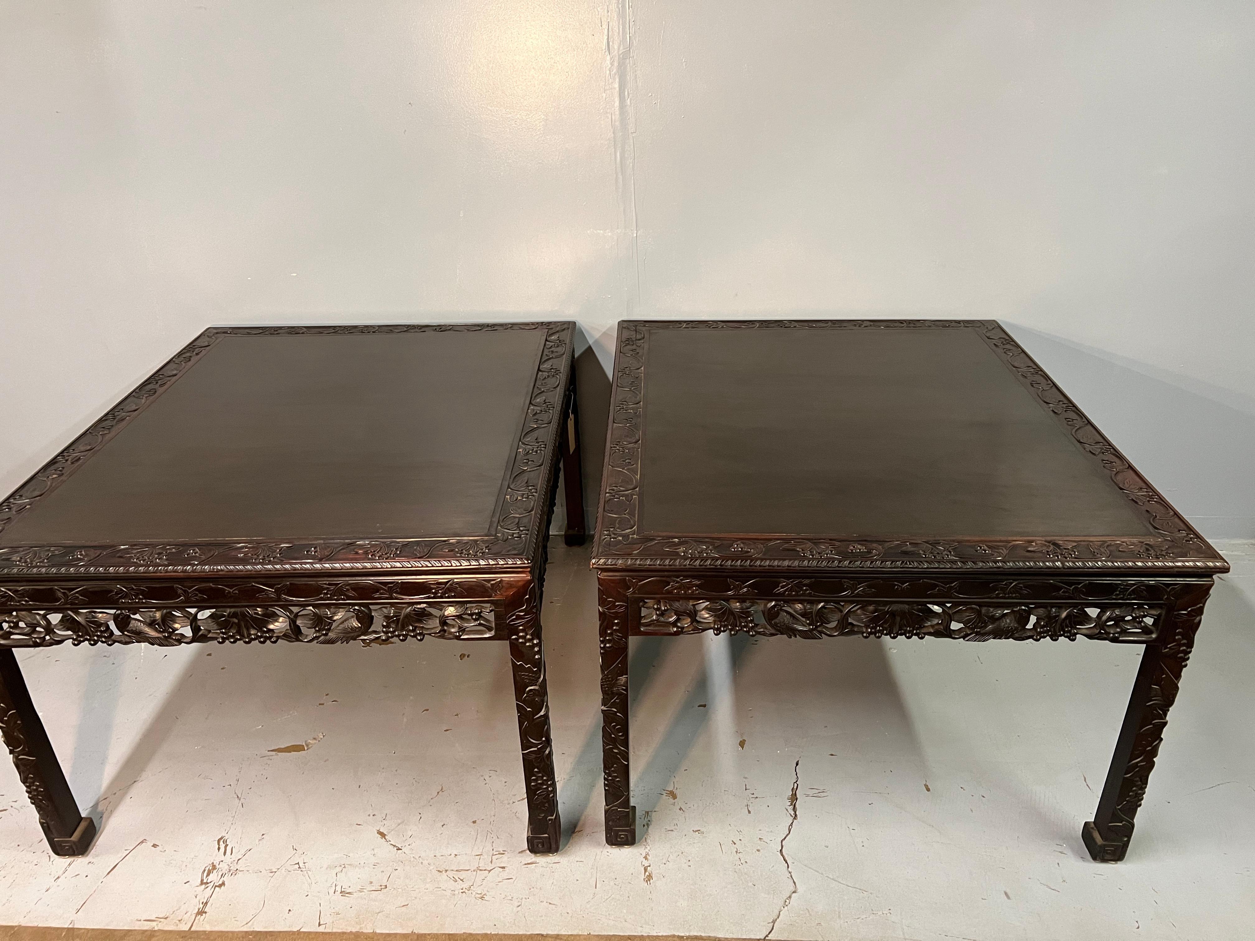 Pair of Early 20th Century Carved Rosewood Chinese Center Tables For Sale 1