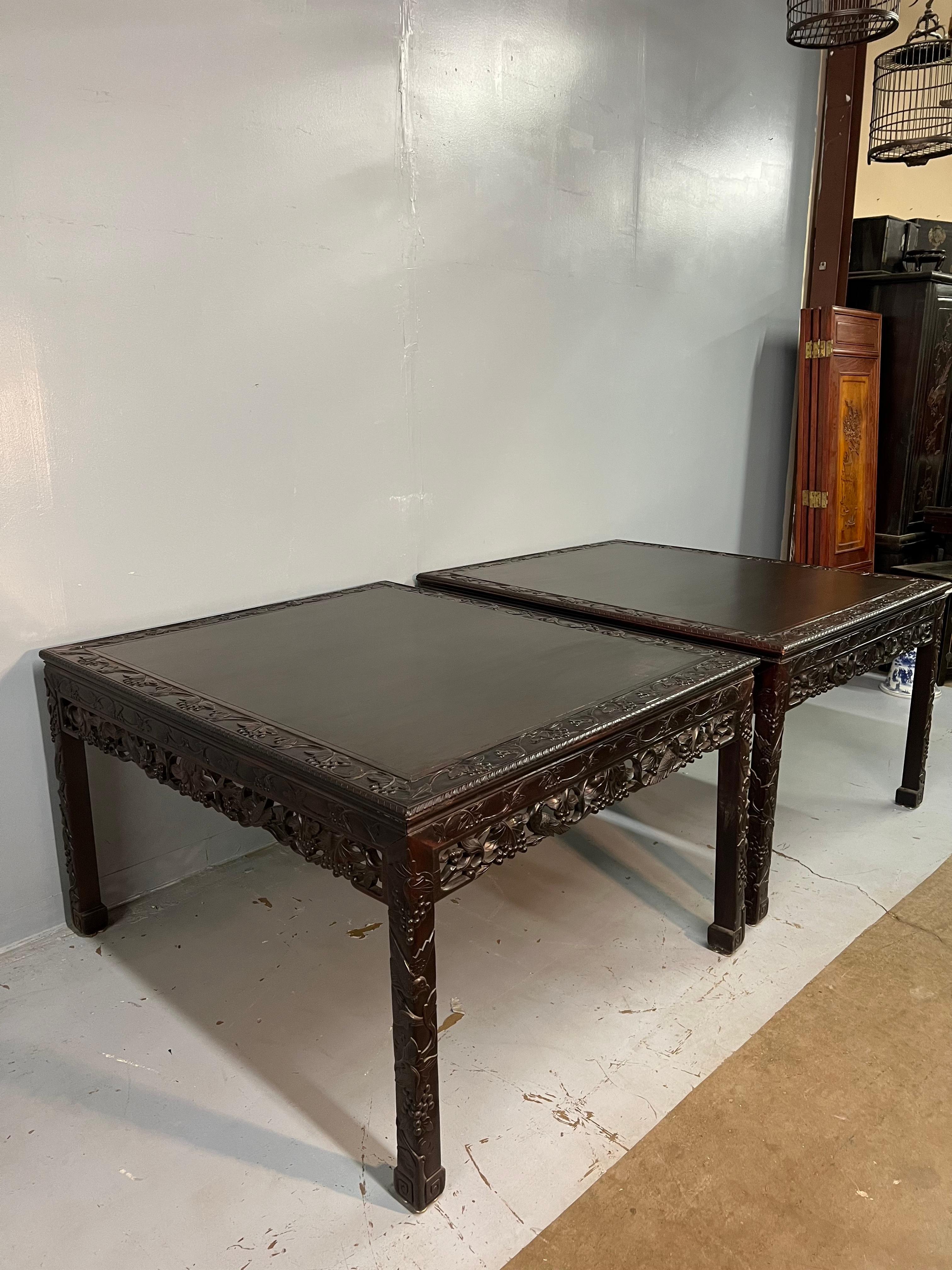Pair of Early 20th Century Carved Rosewood Chinese Center Tables For Sale 3