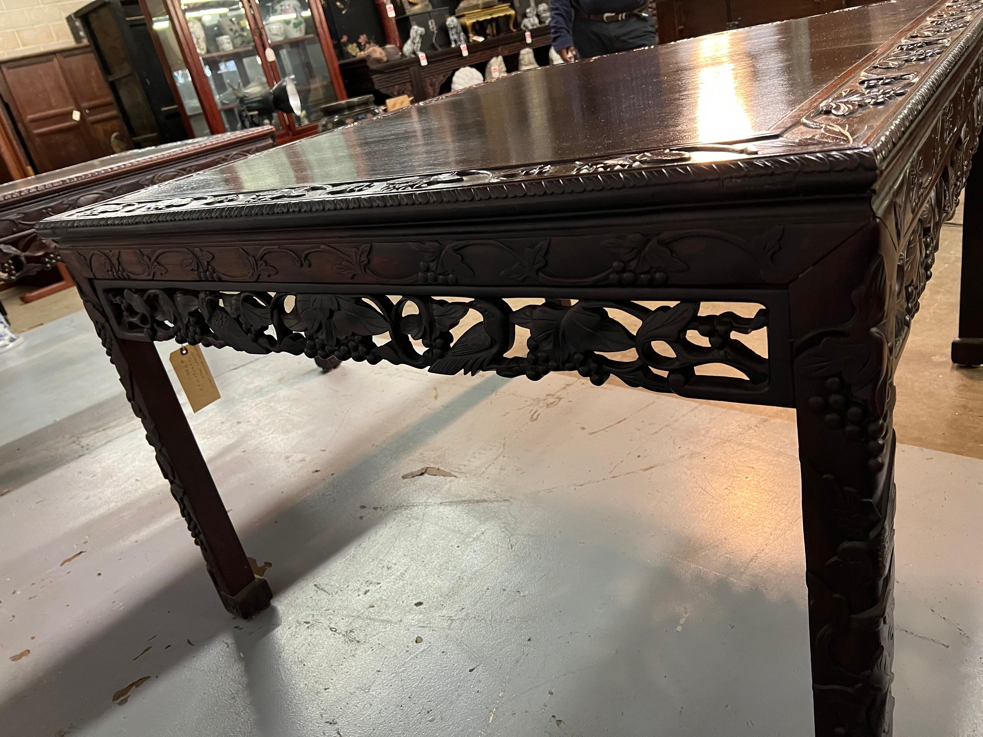 Pair of Early 20th Century Carved Rosewood Chinese Center Tables For Sale 5