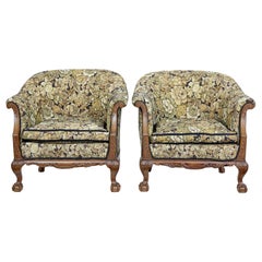 Antique Pair of Early 20th Century Carved Walnut Armchairs