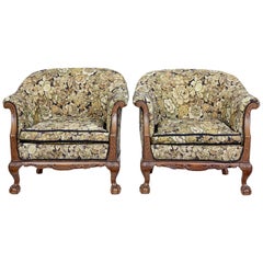 Pair of Early 20th Century Carved Walnut Armchairs