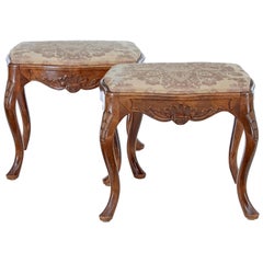 Pair of Early 20th Century Carved Walnut Stools