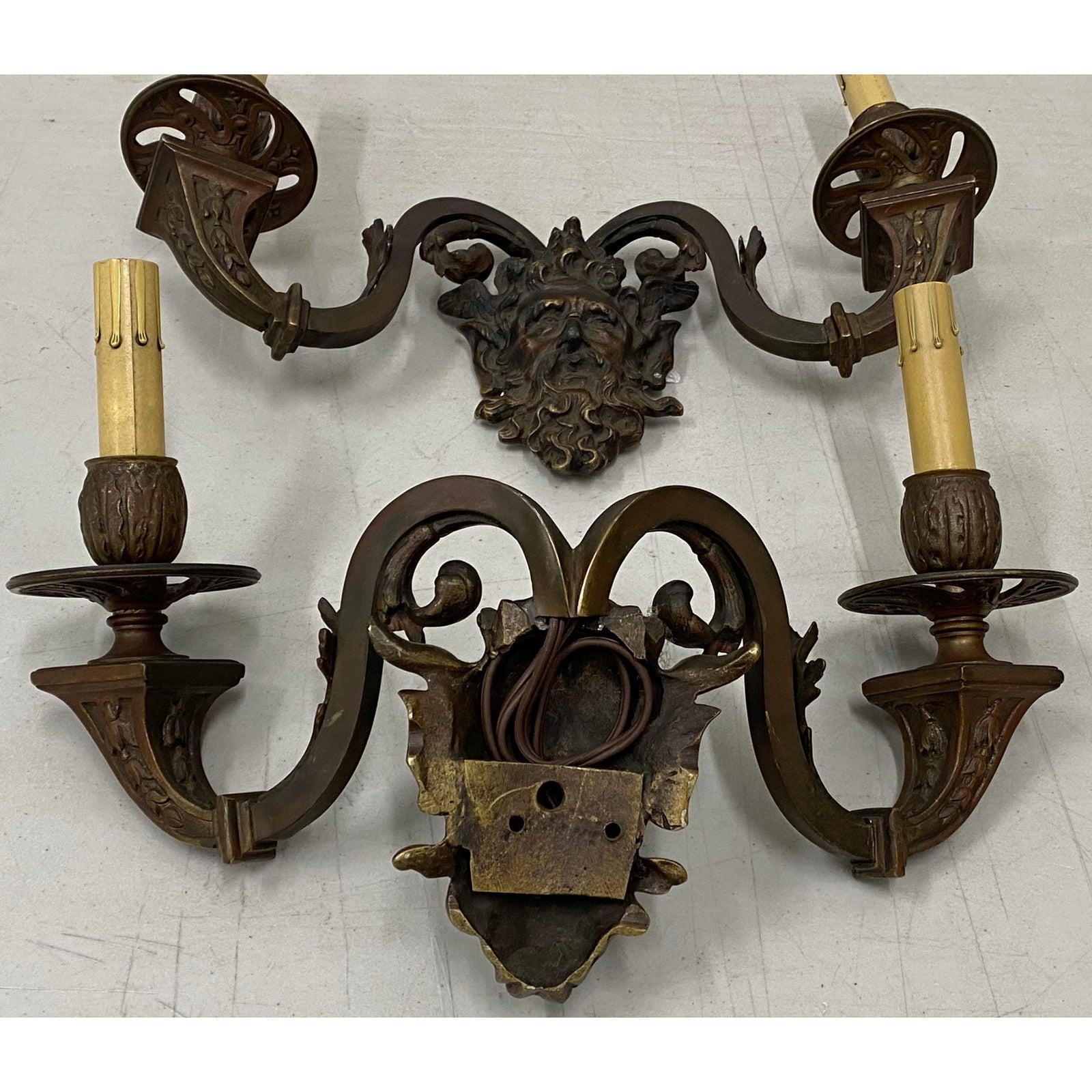 Pair of Early 20th Century Cast Bronze Sconces In Good Condition For Sale In San Francisco, CA