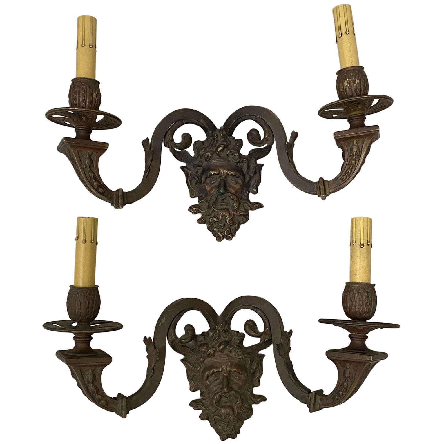 Pair of Early 20th Century Cast Bronze Sconces For Sale