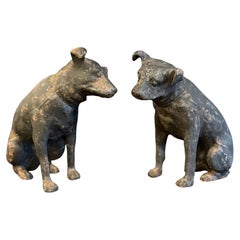Pair of Early 20th Century Cast Iron Dog Terriers Sculptures