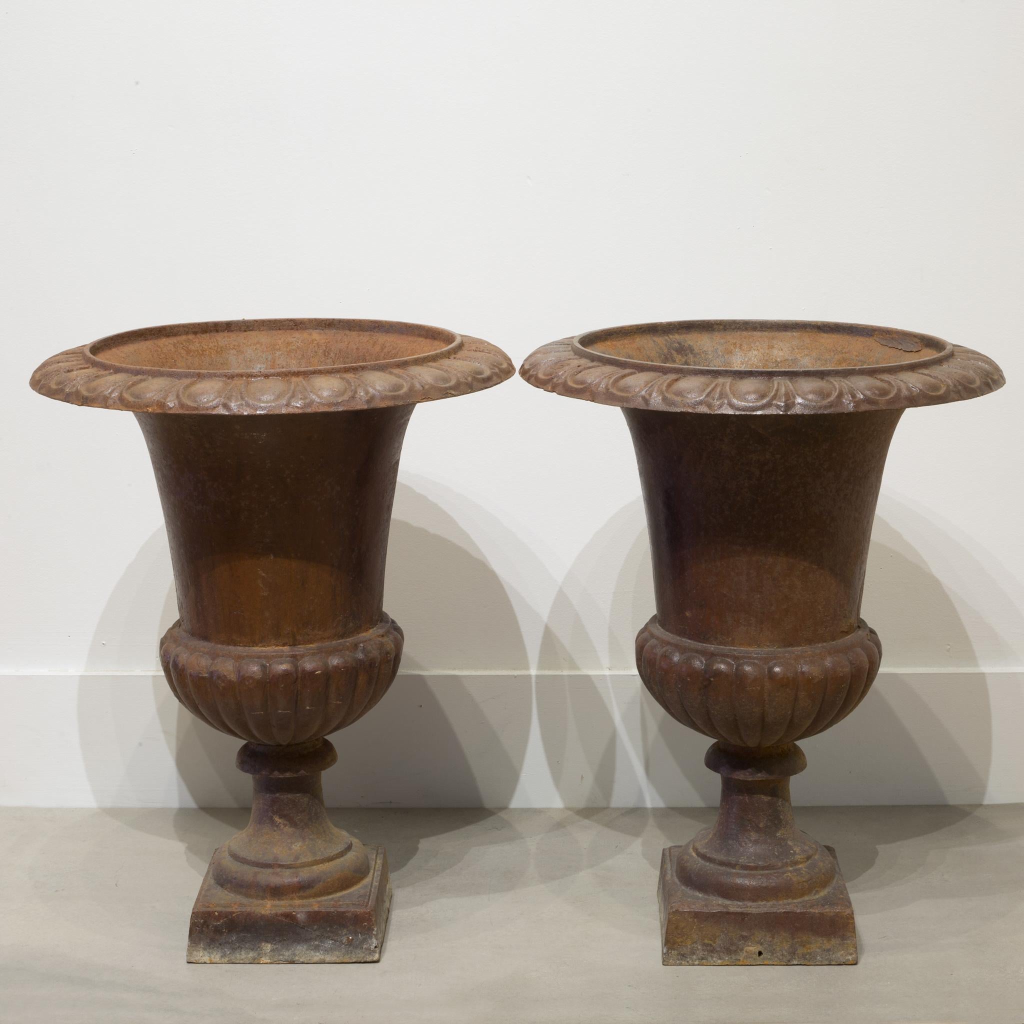 Industrial Pair of Early 20th Century Cast Iron Urns