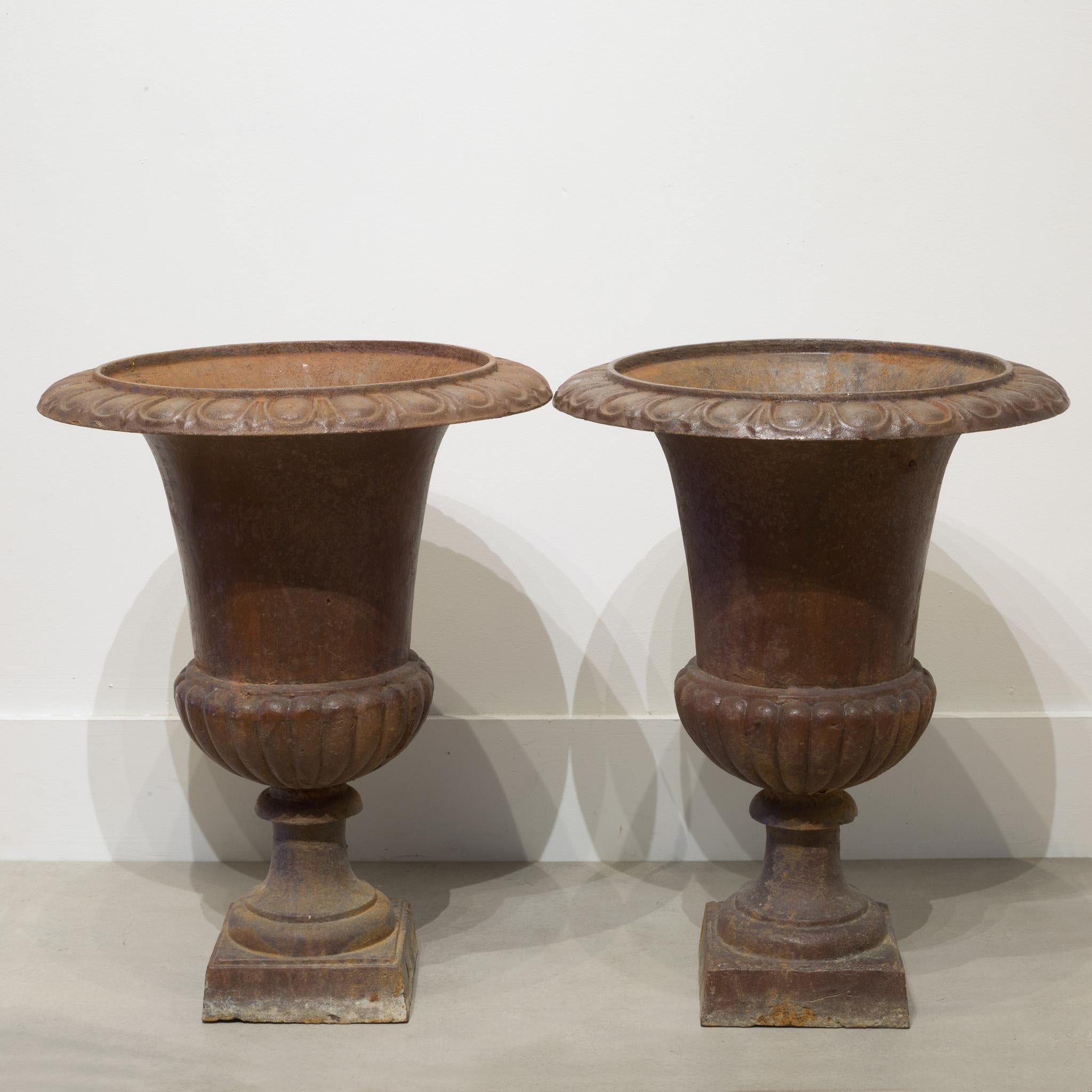 American Pair of Early 20th Century Cast Iron Urns