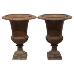 Pair of Early 20th Century Cast Iron Urns