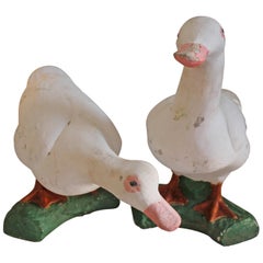 Antique Pair of Early 20th Century Cement Ducks