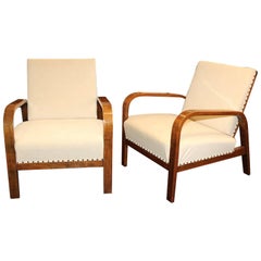 Pair of Early 20th Century Cherrywood Reclining Open Armchairs