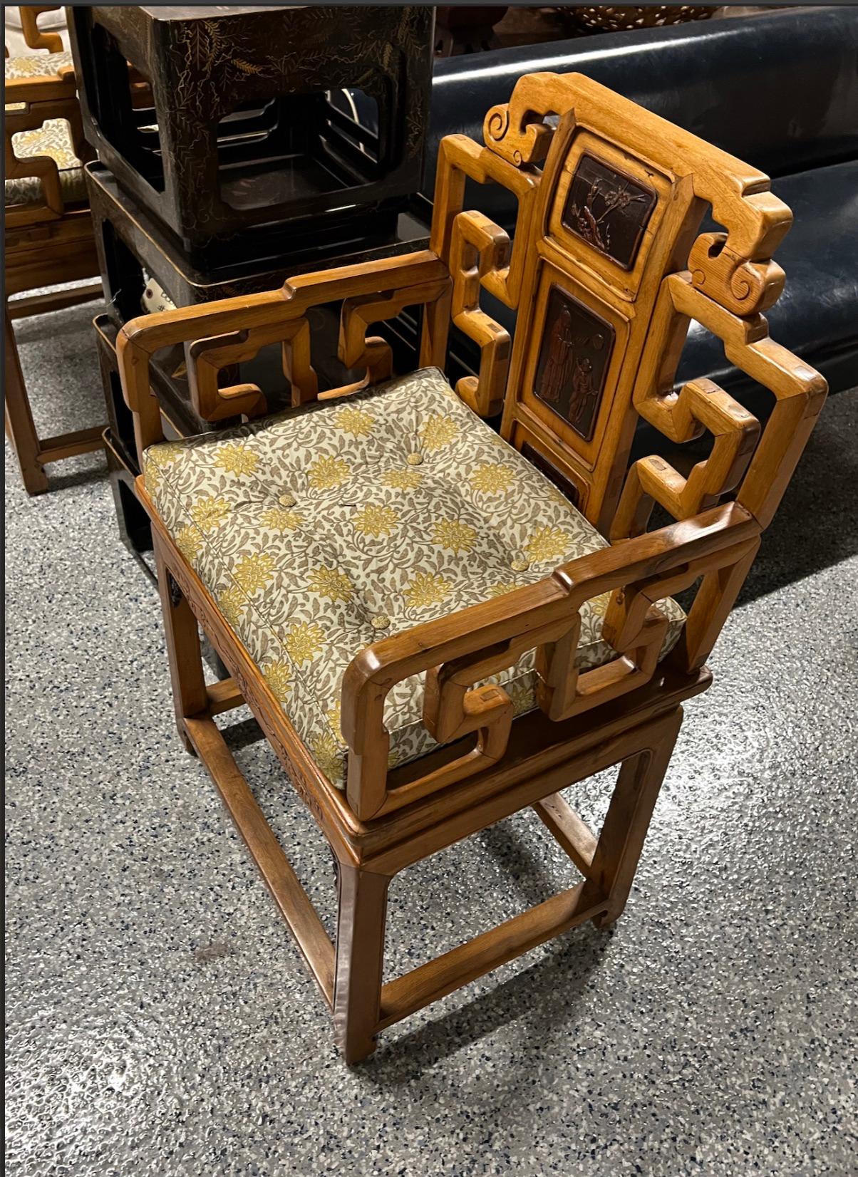 Wood Pair of Early 20th Century Chinese Altar Chairs  For Sale