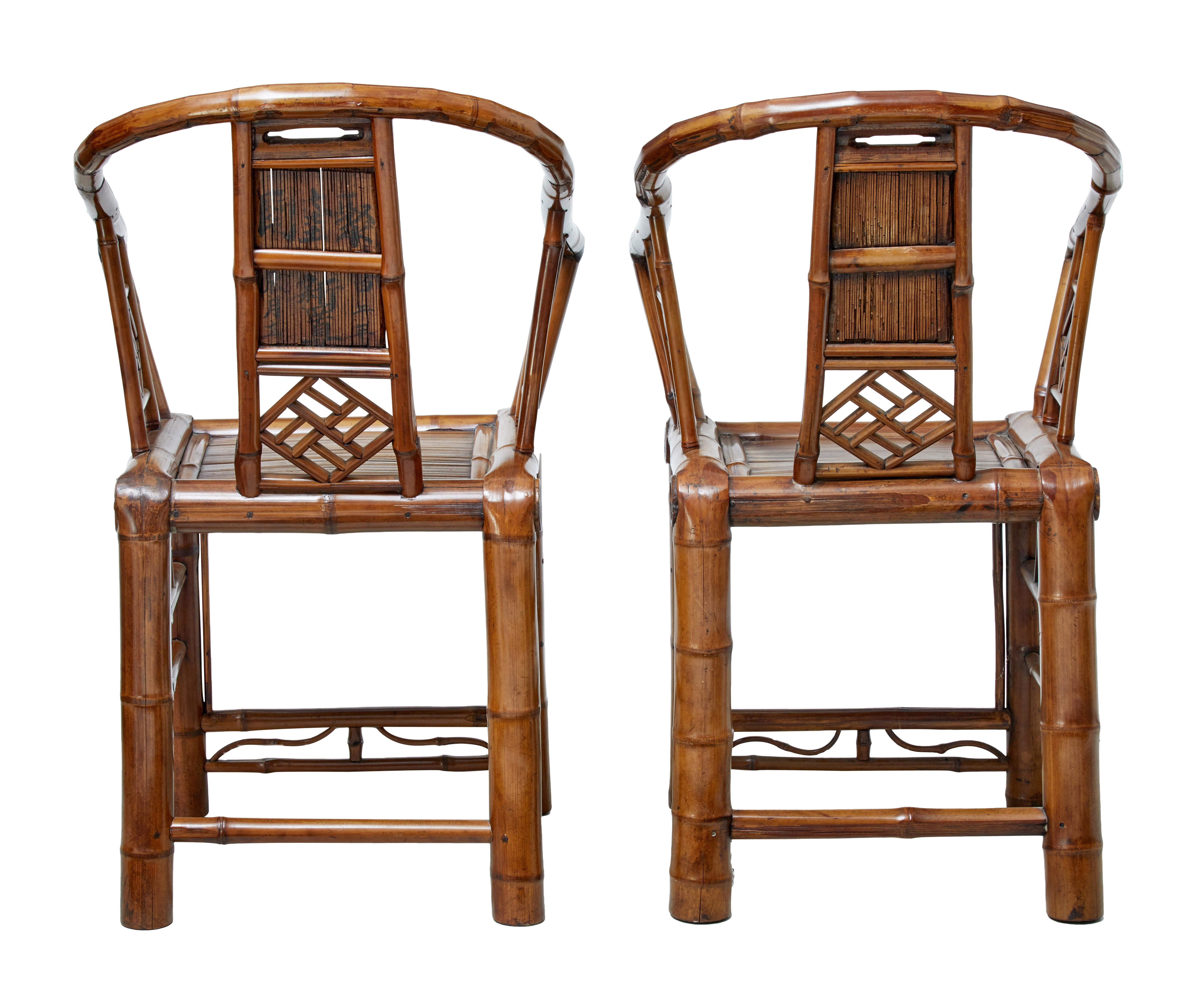 Chinese Export Pair of Early 20th Century Chinese Bamboo Armchairs