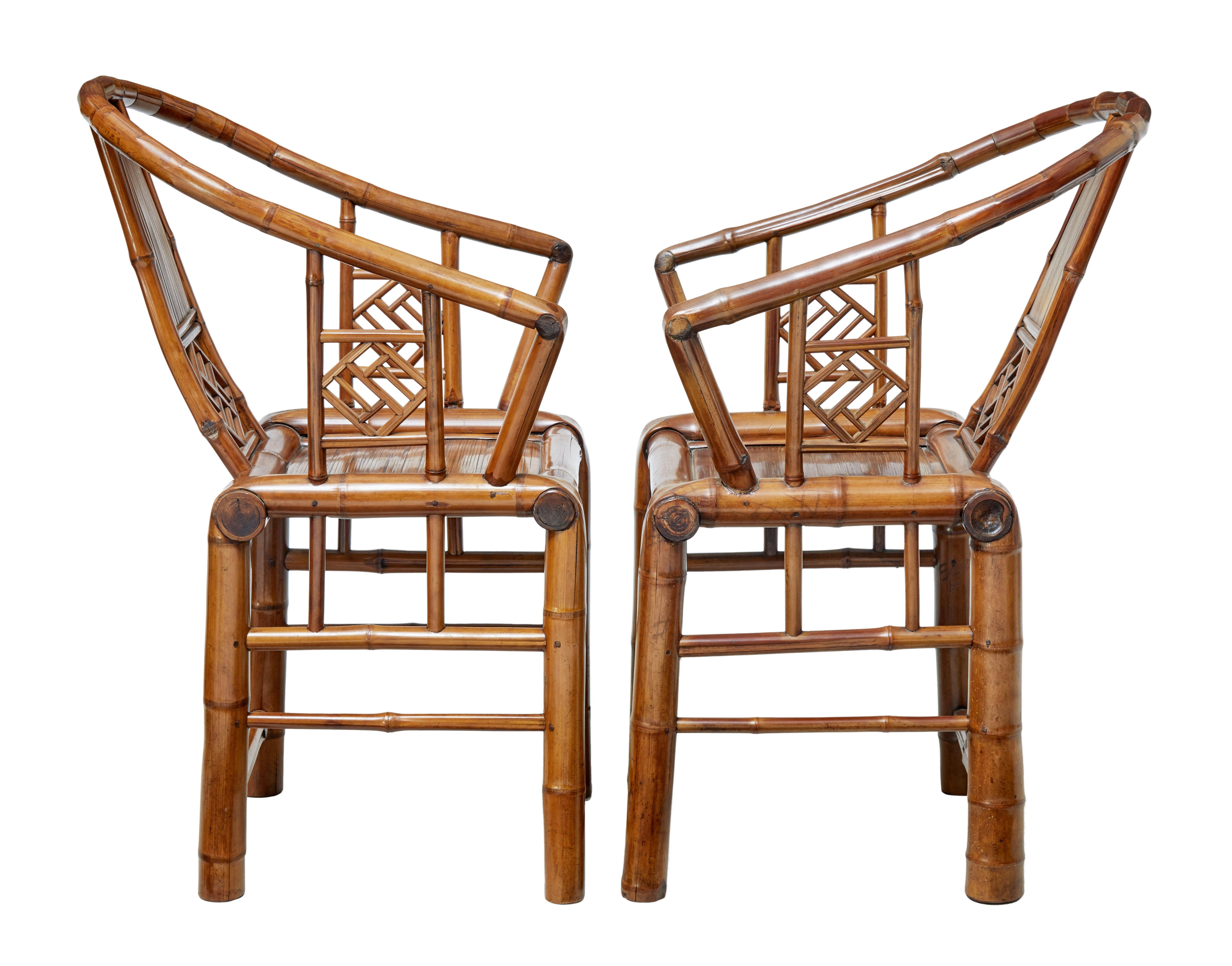 Hand-Crafted Pair of Early 20th Century Chinese Bamboo Armchairs