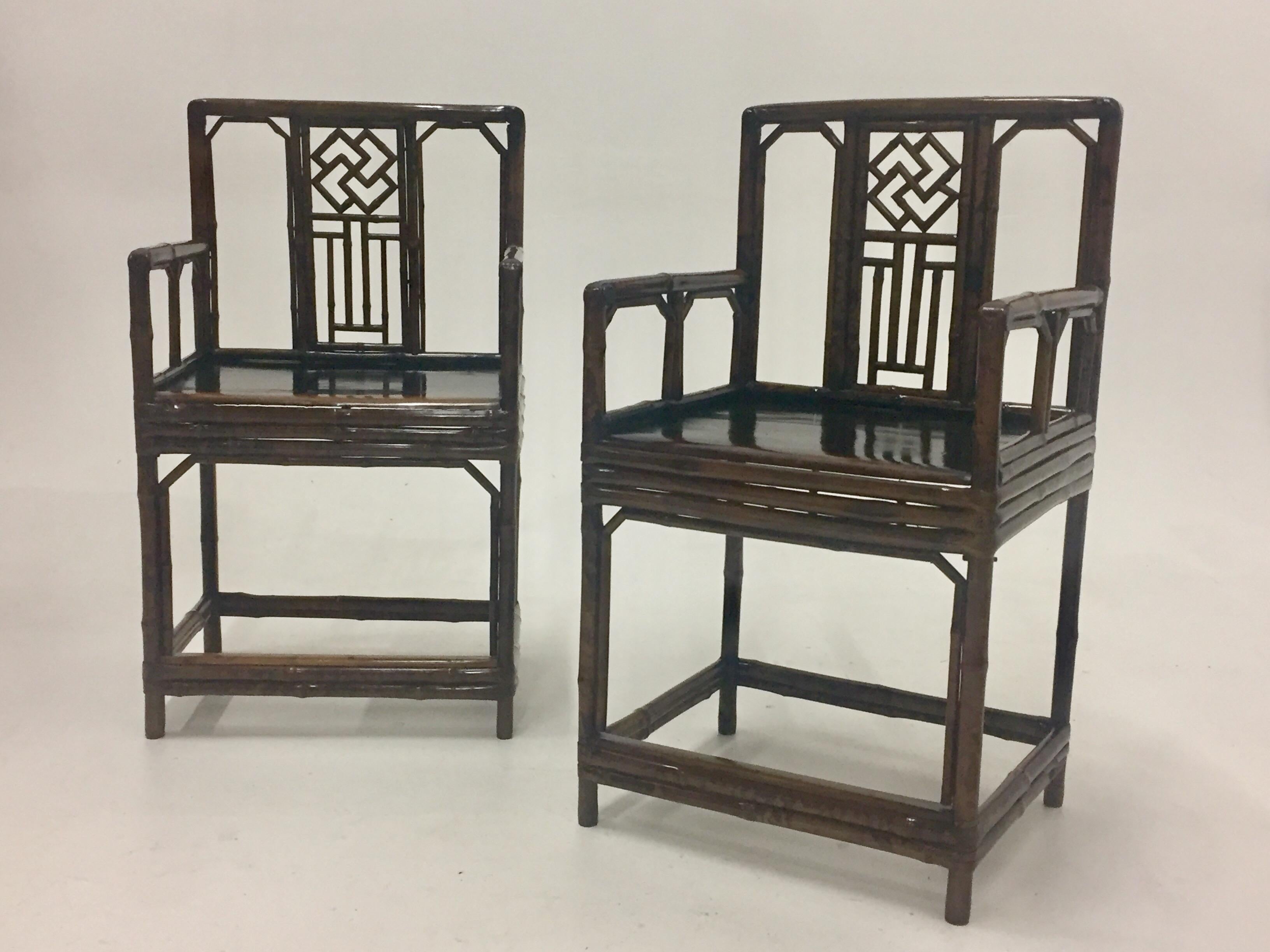 Pair of Early 20th Century Chinese Bamboo Armchairs For Sale 4
