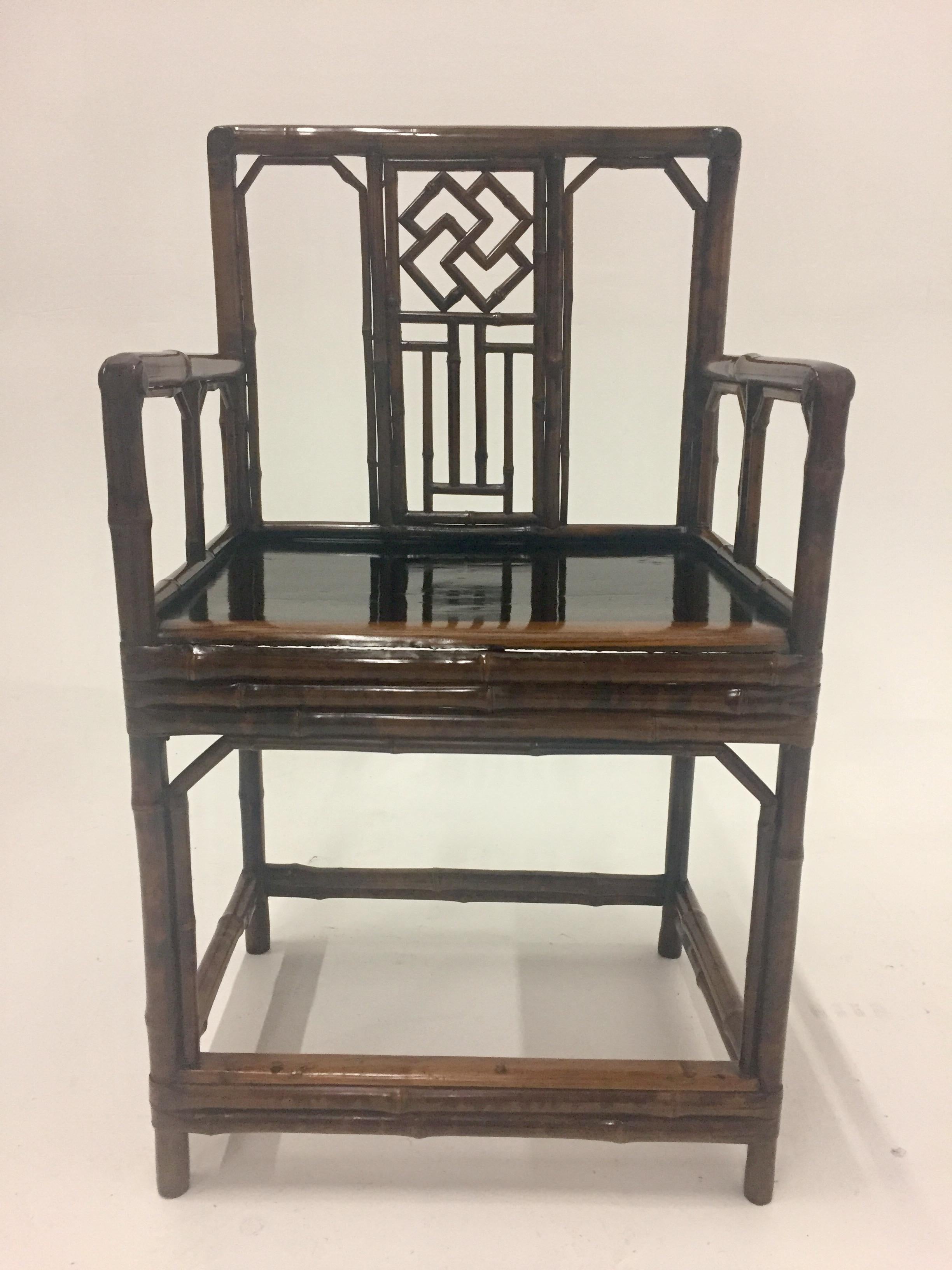Pair of Early 20th Century Chinese Bamboo Armchairs For Sale 5