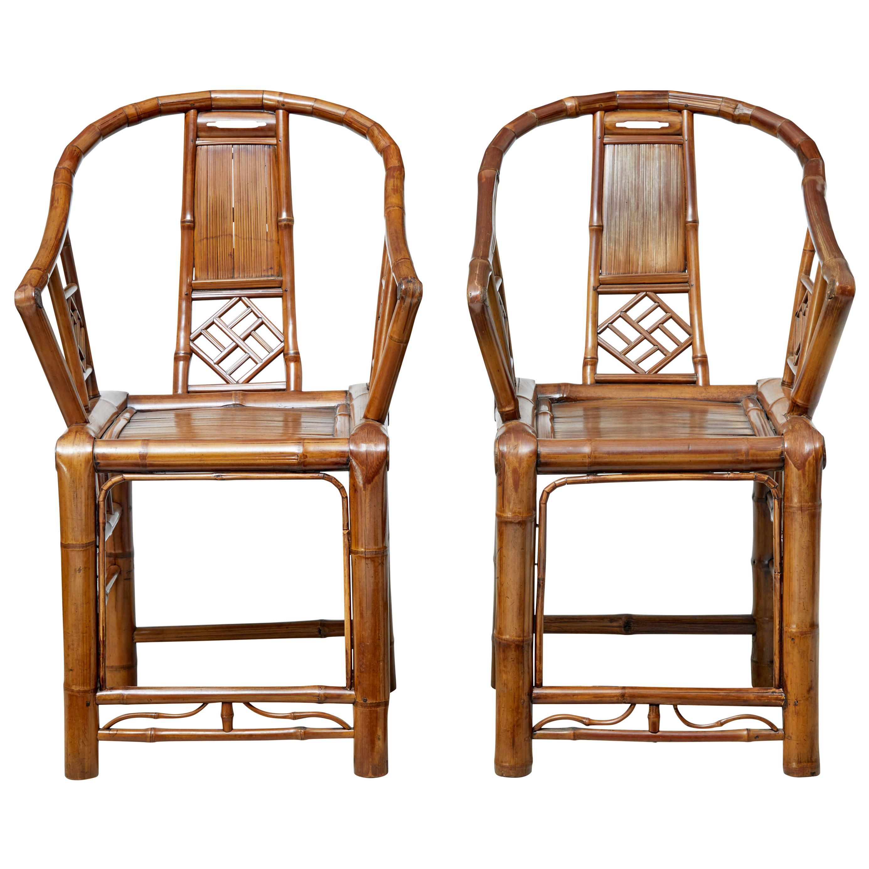 Pair of Early 20th Century Chinese Bamboo Armchairs