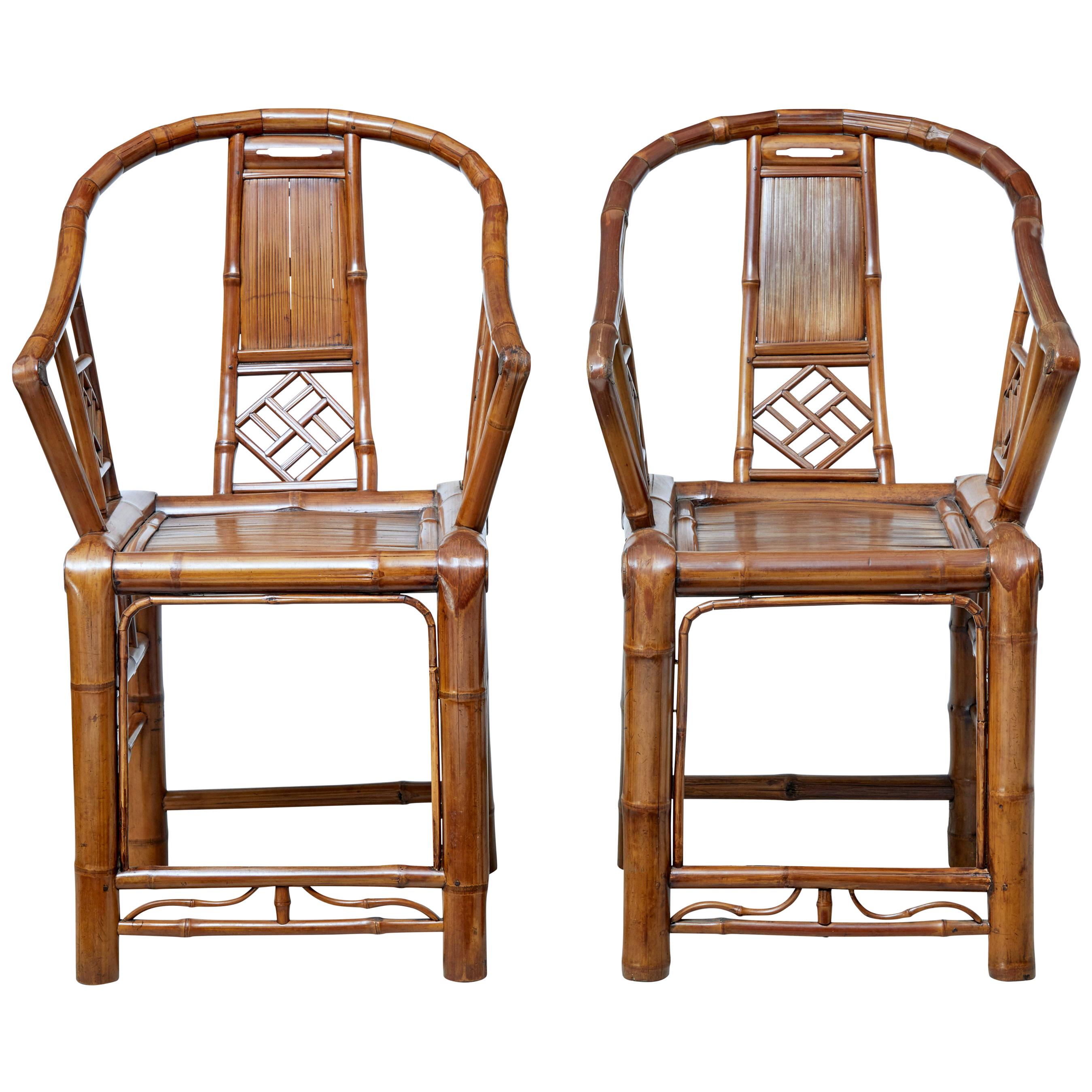 Pair of Early 20th Century Chinese Bamboo Armchairs