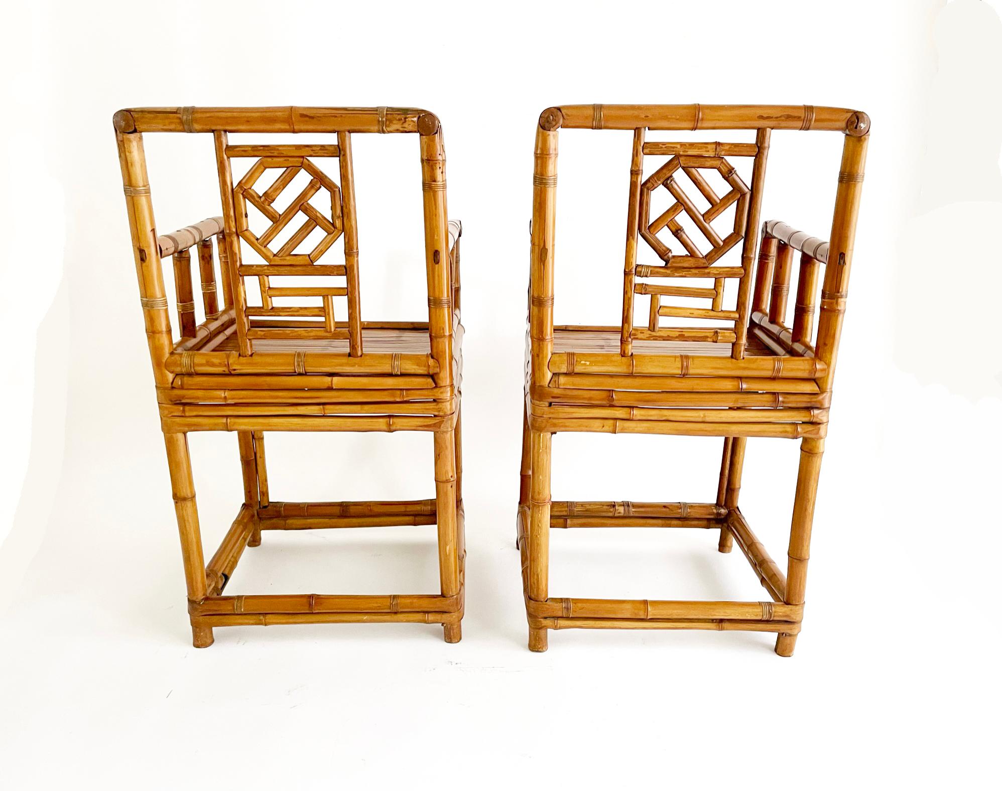 Hand-Crafted Pair of Early 20th Century Chinese Bamboo Chairs For Sale
