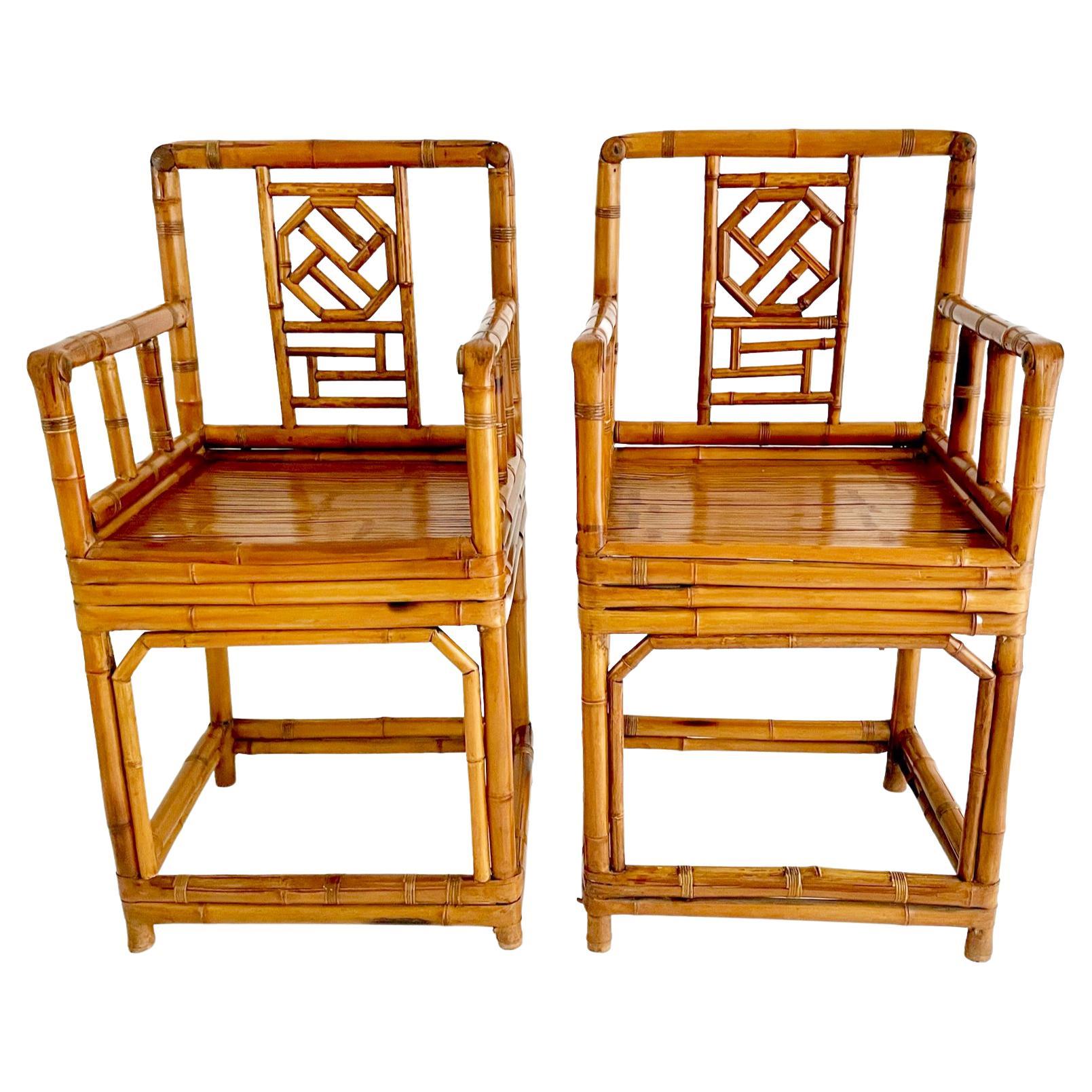 Paire de chaises chinoises en bambou du début du XXe siècle en vente