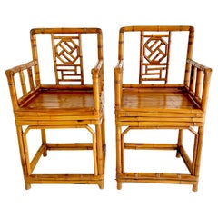 Antique Pair of Early 20th Century Chinese Bamboo Chairs